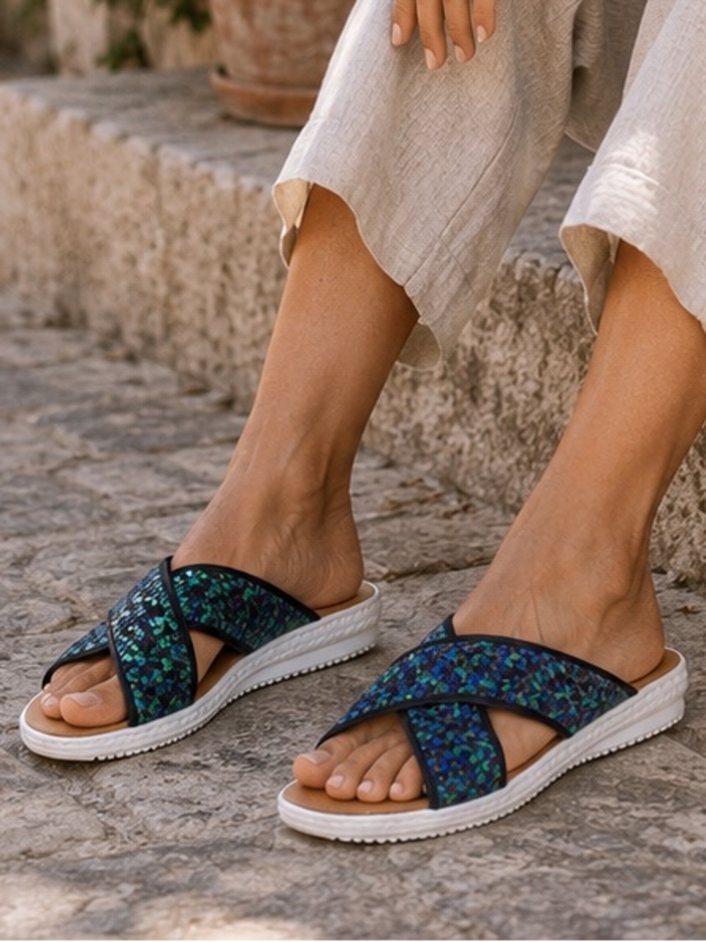 Bernie Mev New York Avon Slide Sandals Peacock EU39 NWT